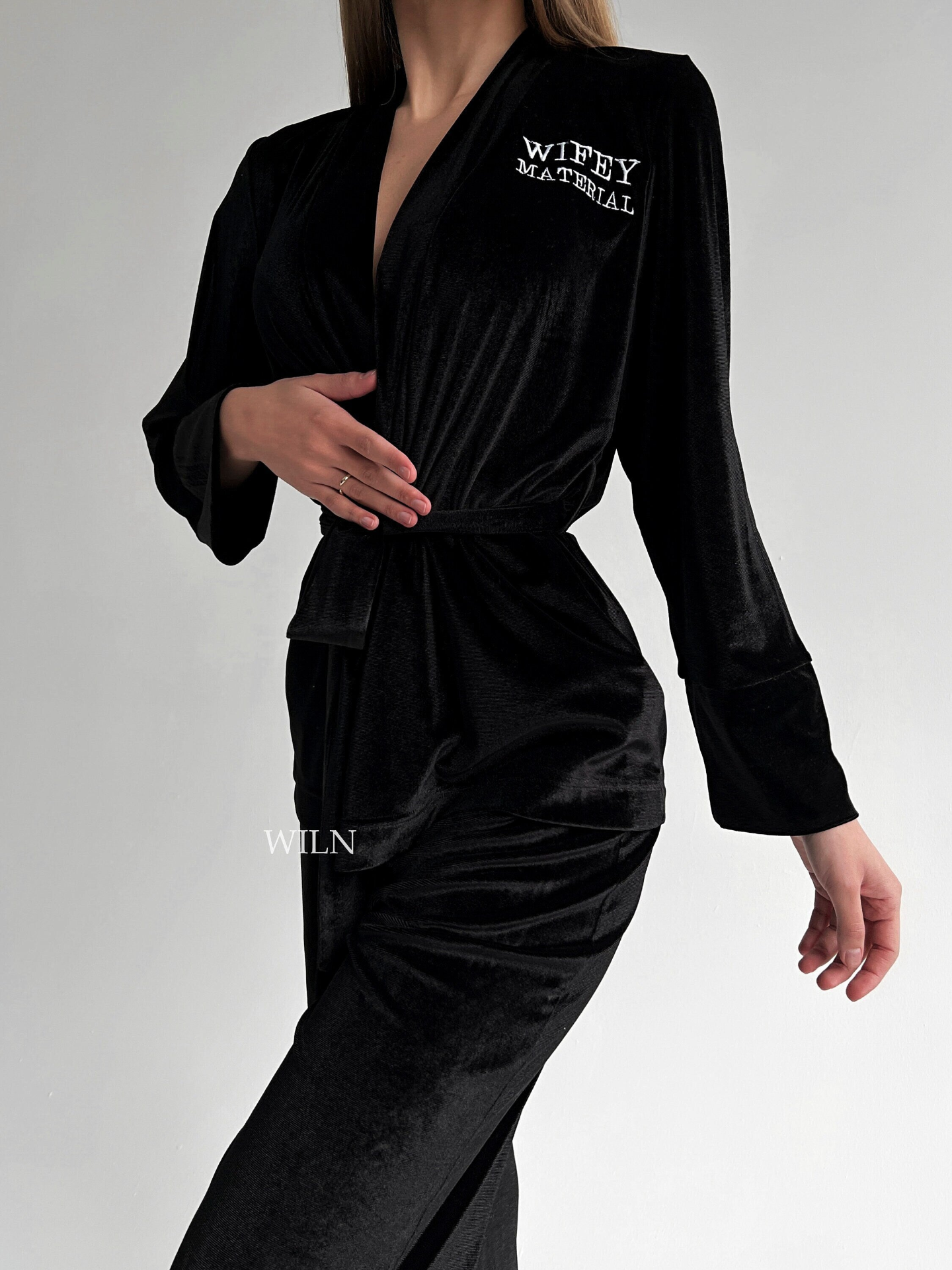 MAJESTIC Luxurious Velour Robe - Black