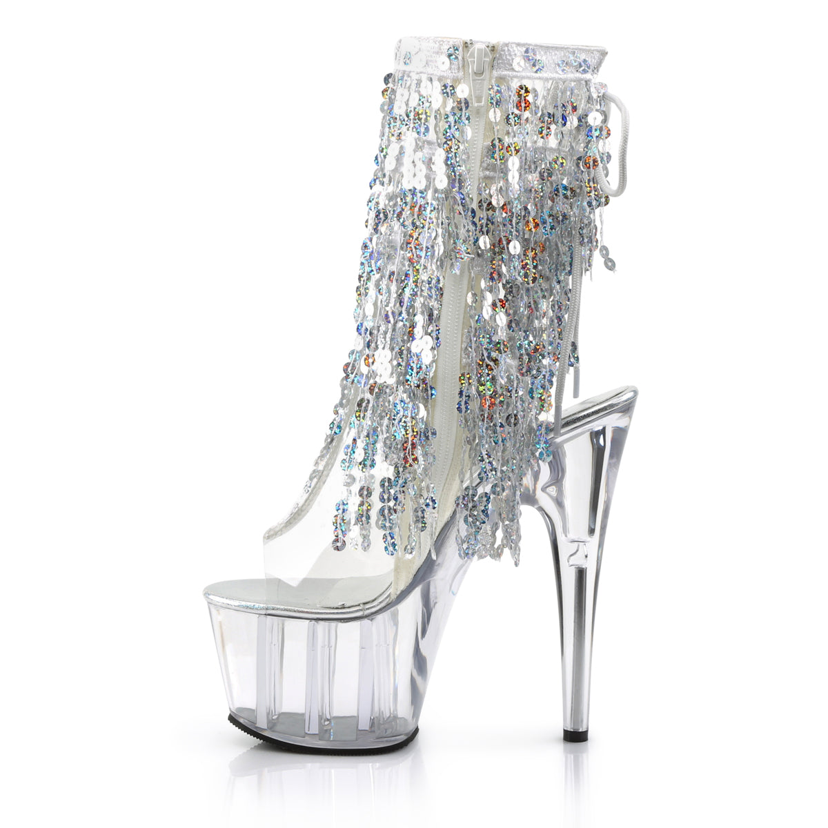 ADORE-1017SQF Clear & Silver Calf High Peep Toe High Heel Clear & Silver Multi view 4