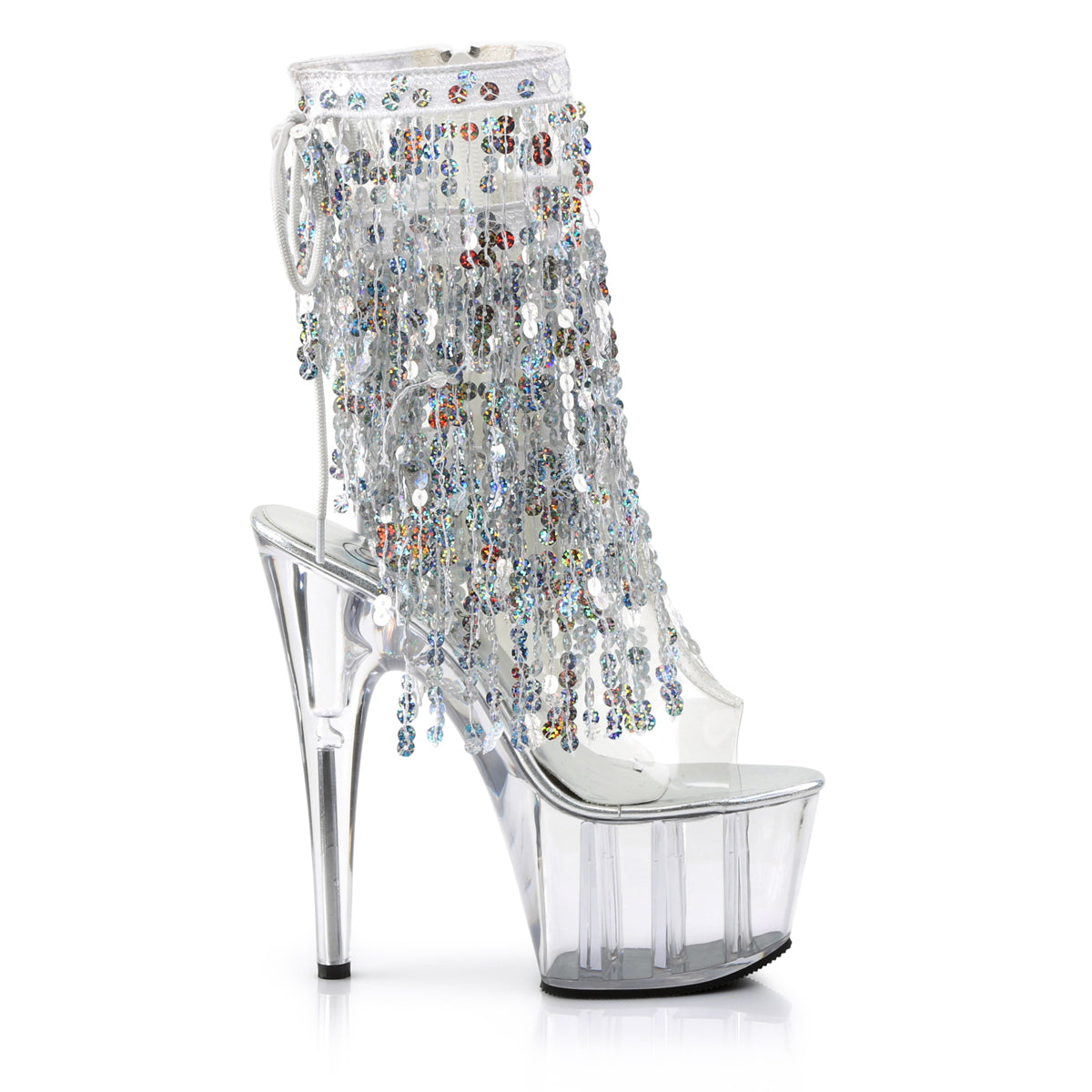 ADORE-1017SQF Clear & Silver Calf High Peep Toe High Heel Clear & Silver Multi view 2