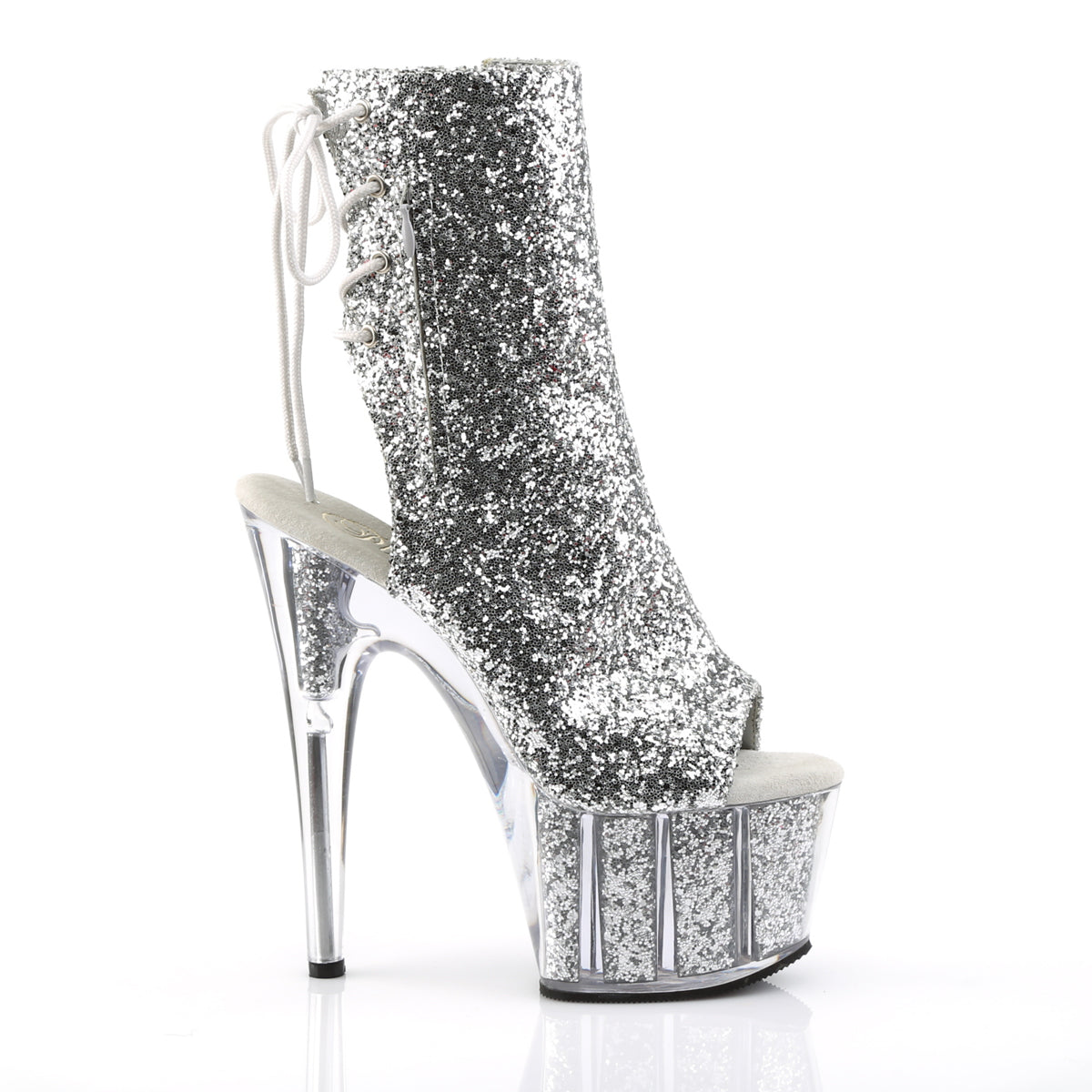 ADORE-1018G Calf High Peep Toe Boots Silver Multi view 2