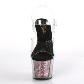 ADORE-708CG Clear & Black Ankle Peep Toe High Heel Clear & Pink Multi view 5