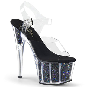 ADORE-708CG Clear & Black Ankle Peep Toe High Heel