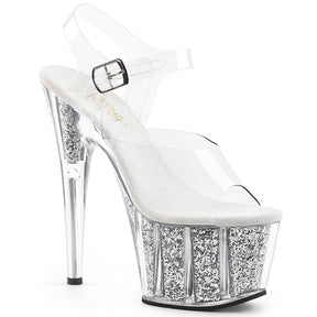 ADORE-708G Clear & Black Ankle Peep Toe High Heel