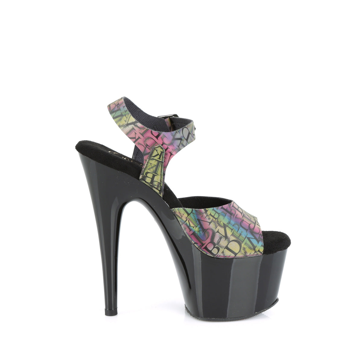 ADORE-708N-LTP Black & Multi Colour Ankle Peep Toe High Heel  Multi view 2