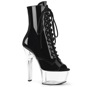 ASPIRE-1021 Black & Clear Calf High Peep Toe Boots