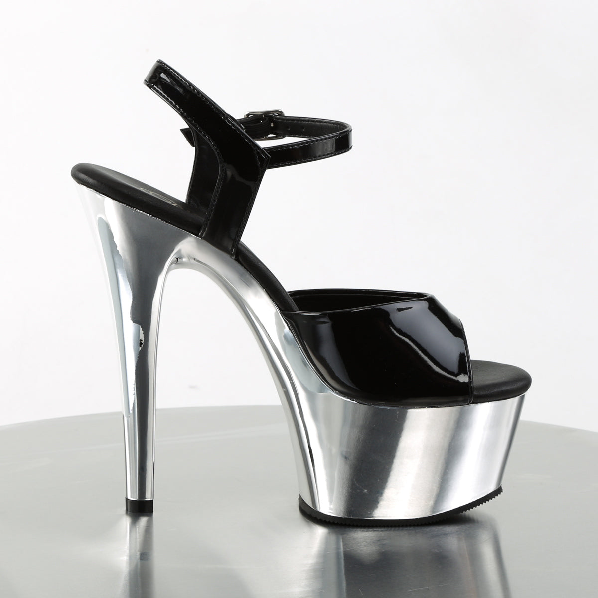 ASPIRE-609 Patent Black & Clear Peep Toe High Heel Black & Silver Multi view 2