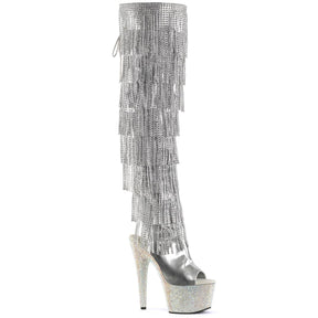 BEJEWELED-3019RSF-7 Silver & Black Knee High Peep Toe Boots