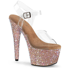 BEJEWELED-708MS Clear & Silver Ankle Peep Toe High Heel