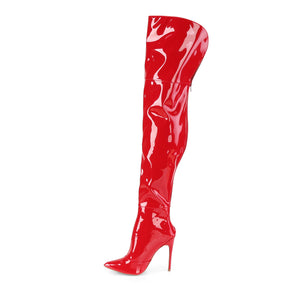 COURTLY-3012 Red Patent Thigh High Boots Red Multi view 4