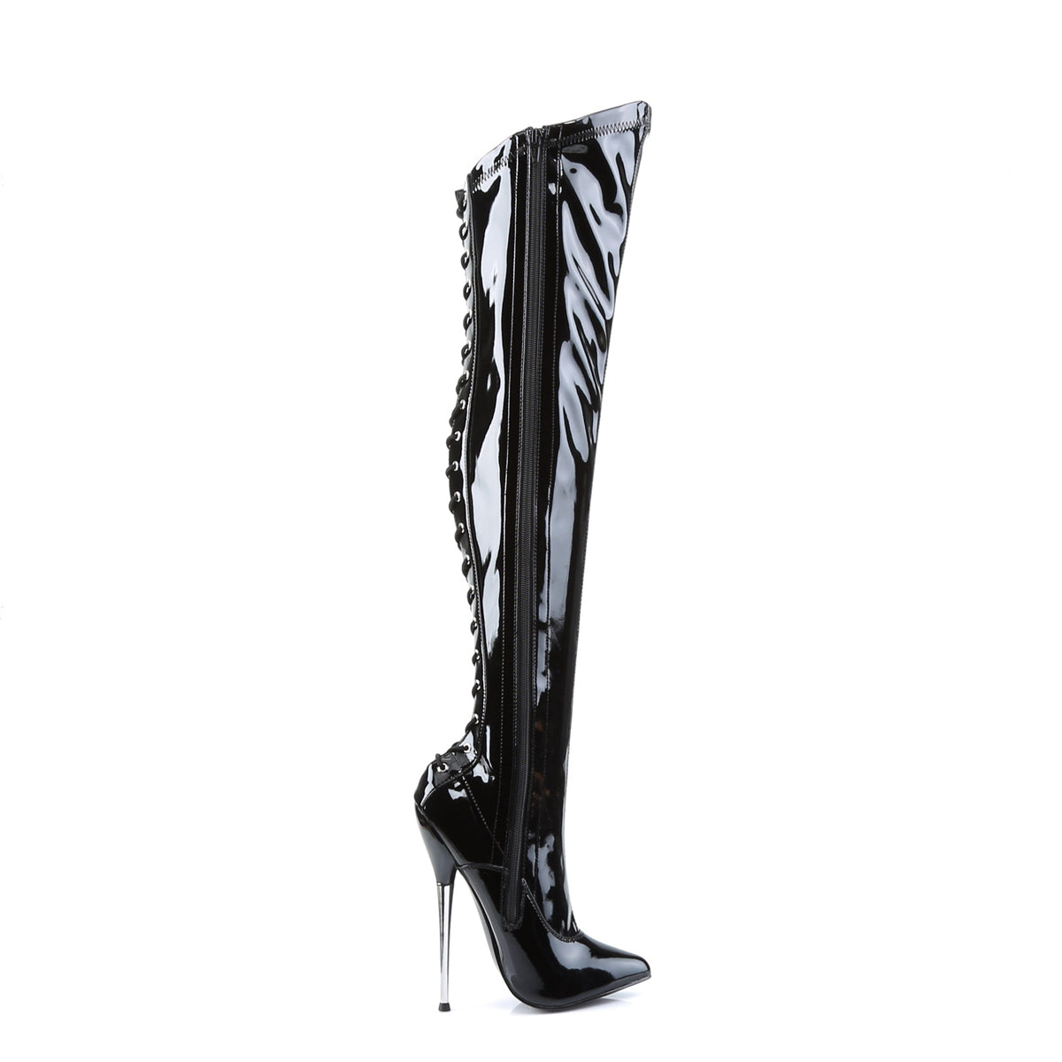 DAGGER-3060 Black Patent Thigh High Boots Black Multi view 2