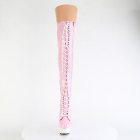 DELIGHT-3029 Stiletto Heel Platform Boots Pink & White Multi view 5