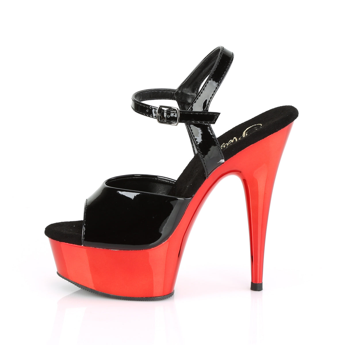 DELIGHT-609 Black Patent Peep Toe High Heel Black & Red Multi view 4