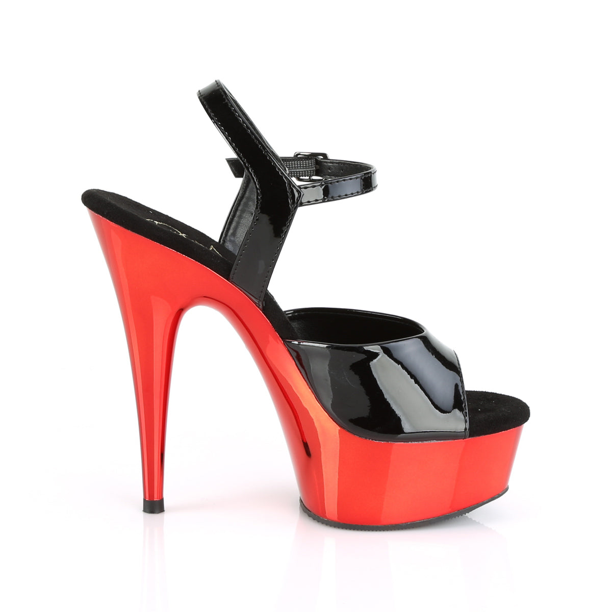 DELIGHT-609 Black Patent Peep Toe High Heel Black & Red Multi view 2