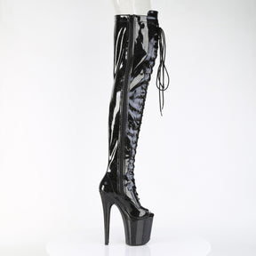 FLAMINGO-3021GP Peep Toe Lace-Up Thigh Boot Black Multi view 2