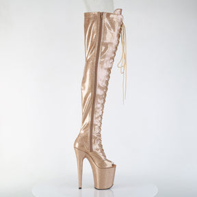 FLAMINGO-3021GP Peep Toe Lace-Up Thigh Boot Gold Multi view 2