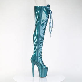 FLAMINGO-3021GP Peep Toe Lace-Up Thigh Boot Green Multi view 2