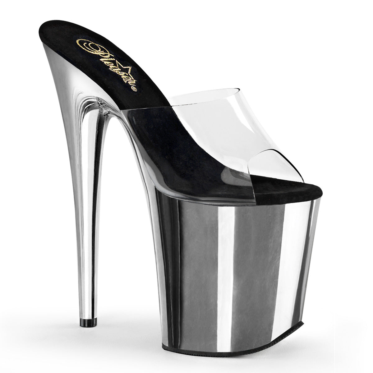 FLAMINGO-801 Black & Clear Peep Toe High Heel