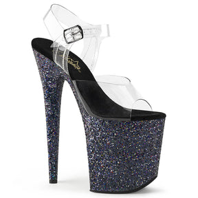 FLAMINGO-808LG Clear & Black Ankle Peep Toe High Heel