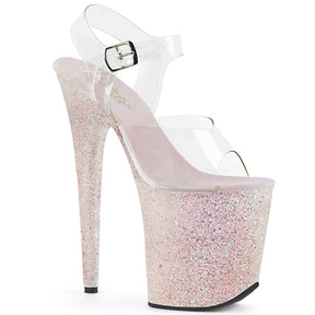 FLAMINGO-808LG Clear & Black Ankle Peep Toe High Heel