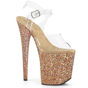 FLAMINGO-808LG Clear & Black Ankle Peep Toe High Heel