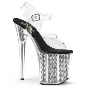 FLAMINGO-808SRS Silver & Clear Ankle Peep Toe High Heel