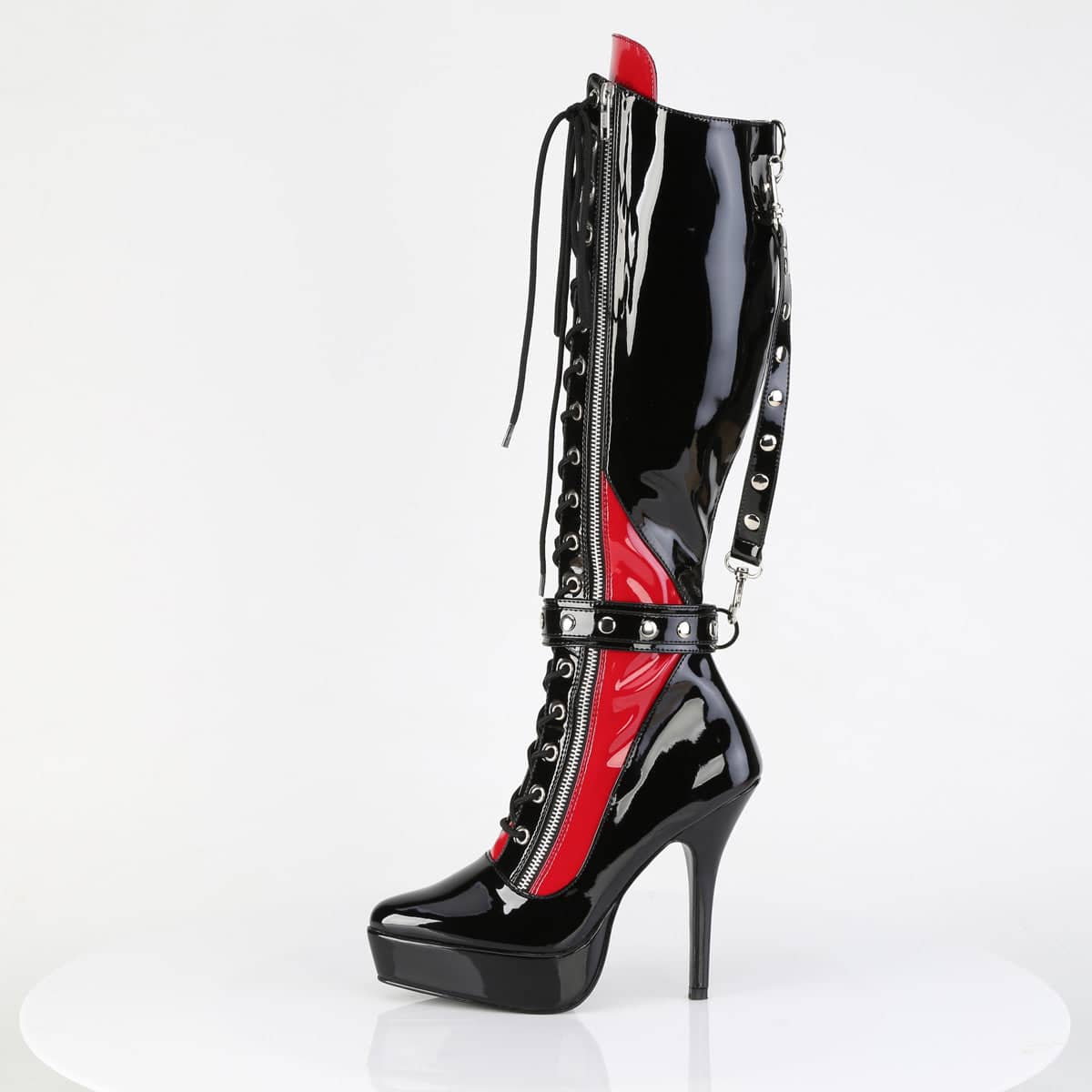 INDULGE-2028 Red & Black Fridge Knee High Boots