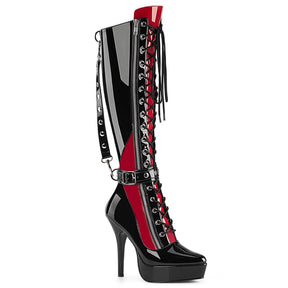 INDULGE-2028 Red & Black Fridge Knee High Boots