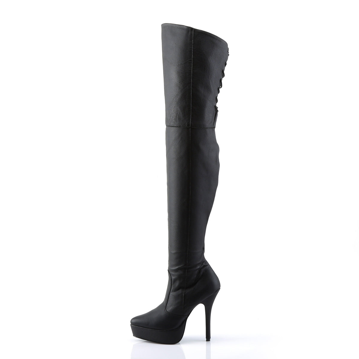 INDULGE-3011 Black Leather Thigh High Boots Black Multi view 4