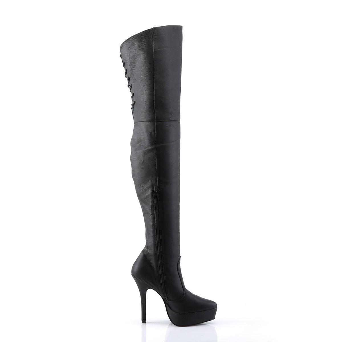 INDULGE-3011 Black Leather Thigh High Boots Black Multi view 2