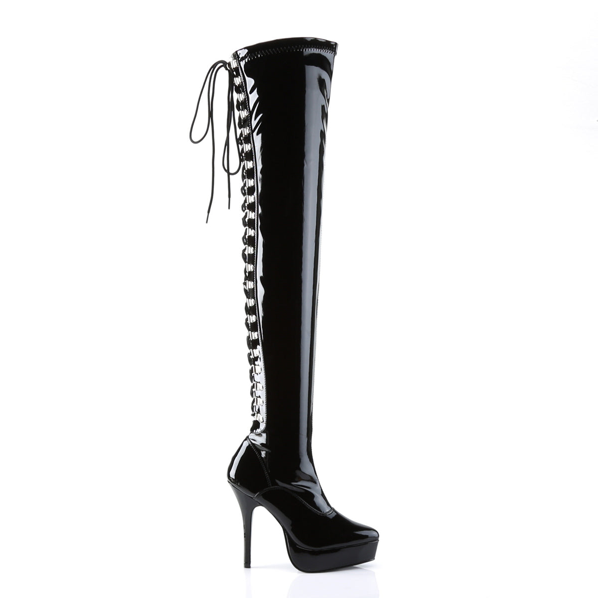 INDULGE-3063 Black Patent Thigh High Boots Black Multi view 2