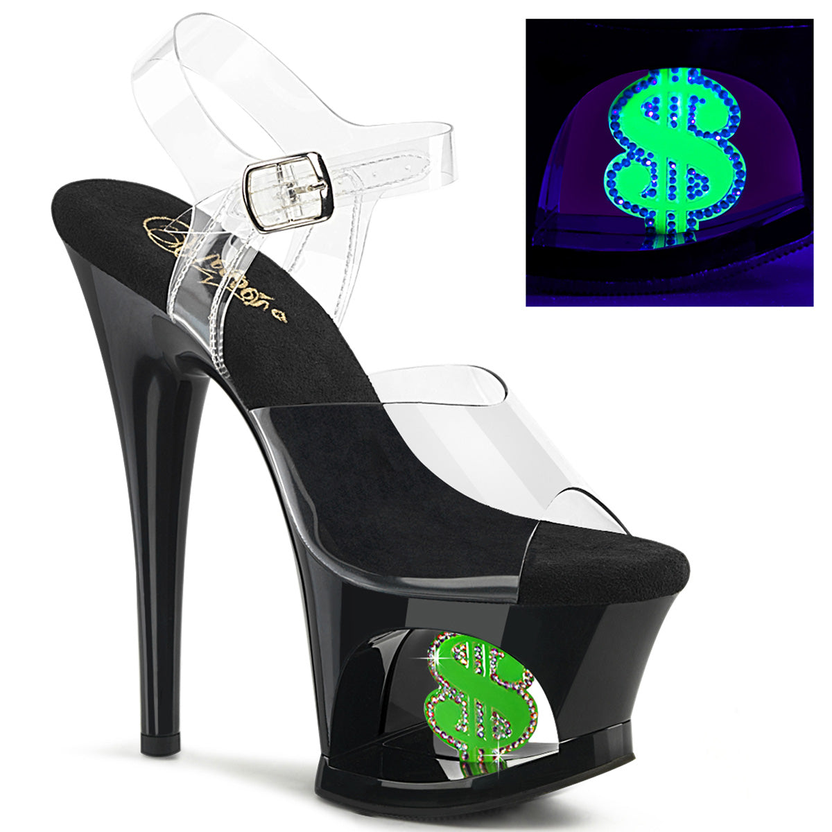 MOON-708USD Cut-Out Ankle Strap Sandal With Money Sign  Multi view 1