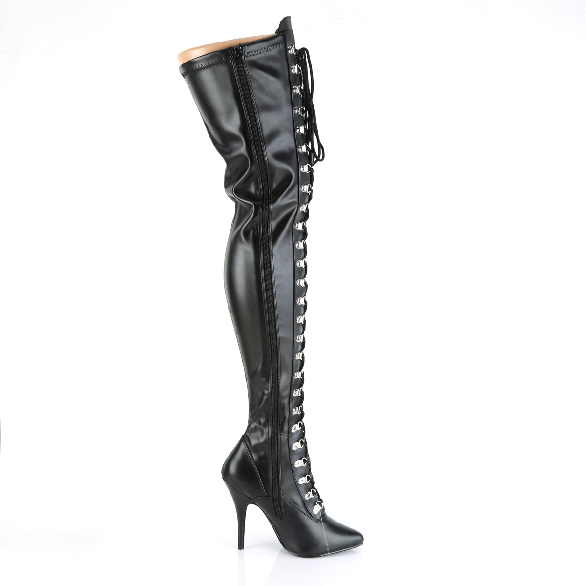 SEDUCE-3024 Patent Black Lace Thigh High Boots Black Multi view 2