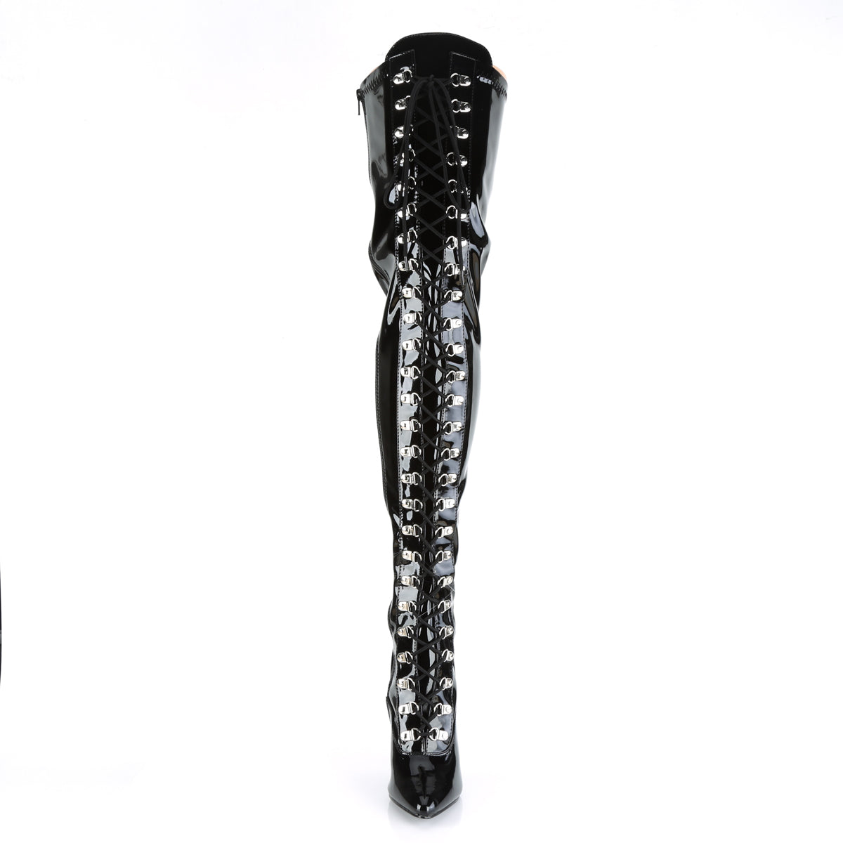 SEDUCE-3024 Patent Black Lace Thigh High Boots Black Multi view 5