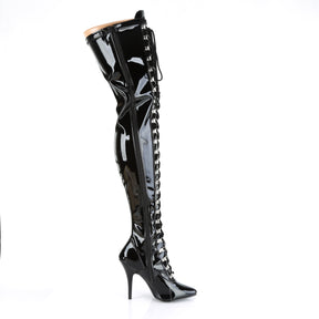 SEDUCE-3024 Patent Black Lace Thigh High Boots Black Multi view 2