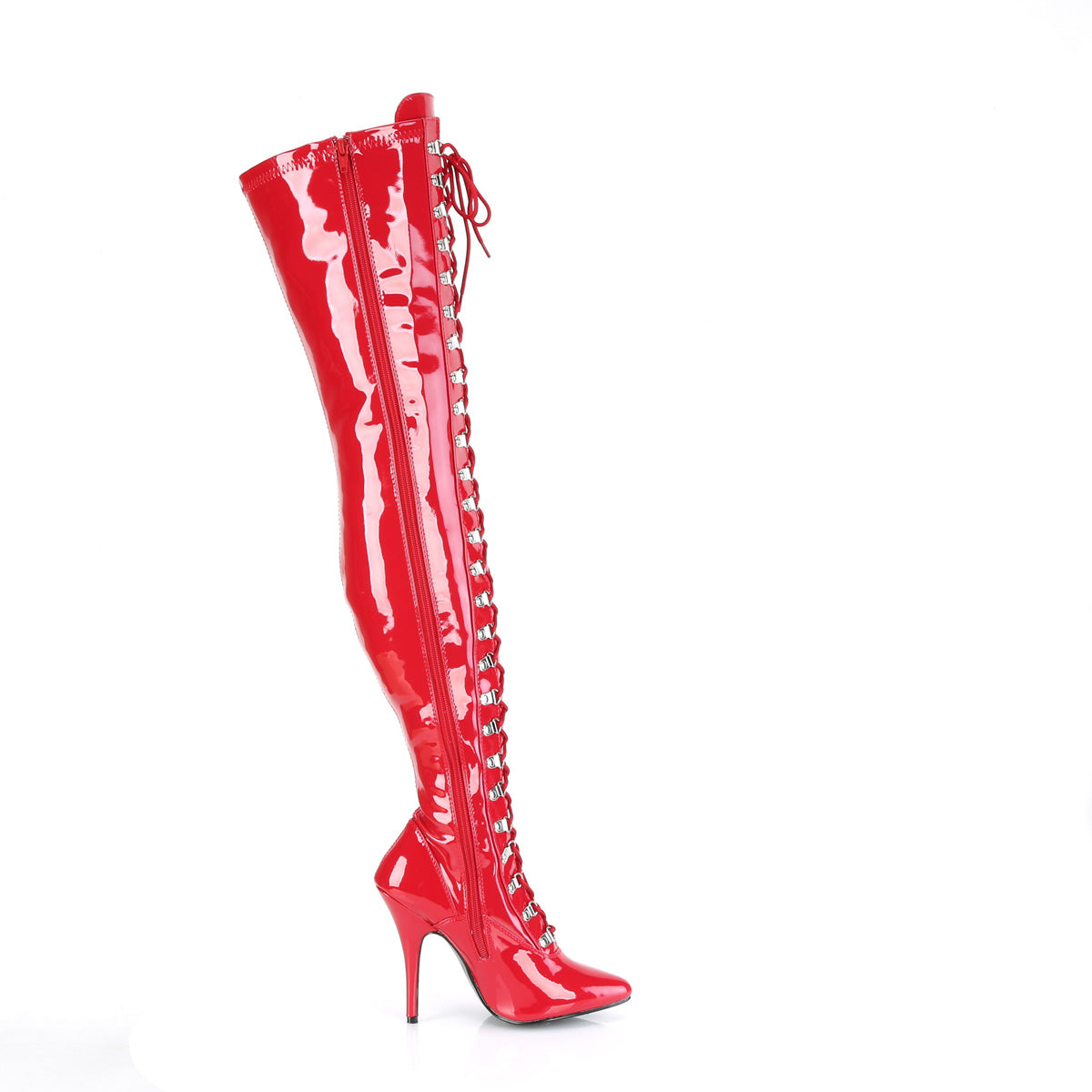 SEDUCE-3024 Patent Black Lace Thigh High Boots Red Multi view 2