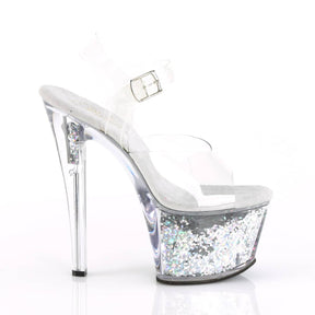 SKY-308GF Clear & Black Ankle Peep Toe High Heel