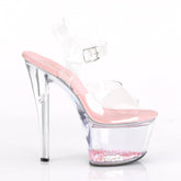 SKY-308WHG Pink & Clear Ankle Peep Toe High Heel