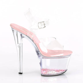 SKY-308WHG Pink & Clear Ankle Peep Toe High Heel