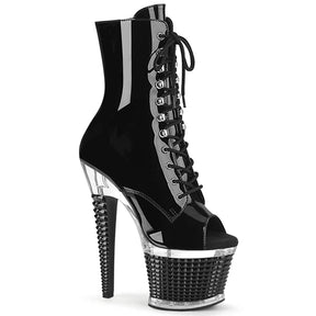 SPECTATOR-1021 Black & Silver Calf High Peep Toe Boots