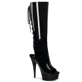 DELIGHT-2018 Black Knee High Peep Toe Boots