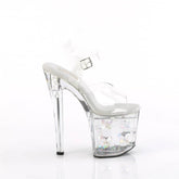 ENCHANT-708AQUA-02 Silver & Clear Ankle Peep Toe High Heel