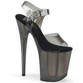 FLAMINGO-808N-T Black & Clear Ankle Peep Toe High Heel