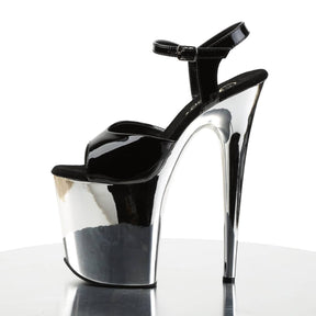 FLAMINGO-809 Black & Silver Ankle Peep Toe High Heel