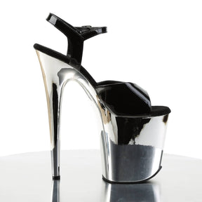 FLAMINGO-809 Black & Silver Ankle Peep Toe High Heel