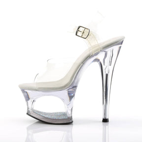 MOON-708DM Clear & Silver Ankle Peep Toe High Heel