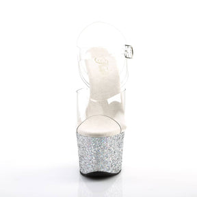 SKY-308LG Clear & Silver Ankle Peep Toe High Heel