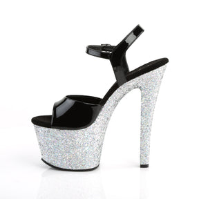 SKY-309LG Black & Silver Ankle Peep Toe High Heel