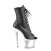 SPECTATOR-1021RS Black & Silver Calf High Peep Toe Boots