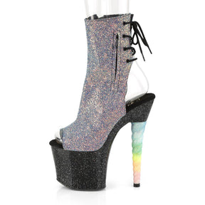 UNICORN-1018G Black & Multi Colour Calf High Peep Toe Boots