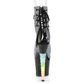 UNICORN-1018G Black & Multi Colour Calf High Peep Toe Boots